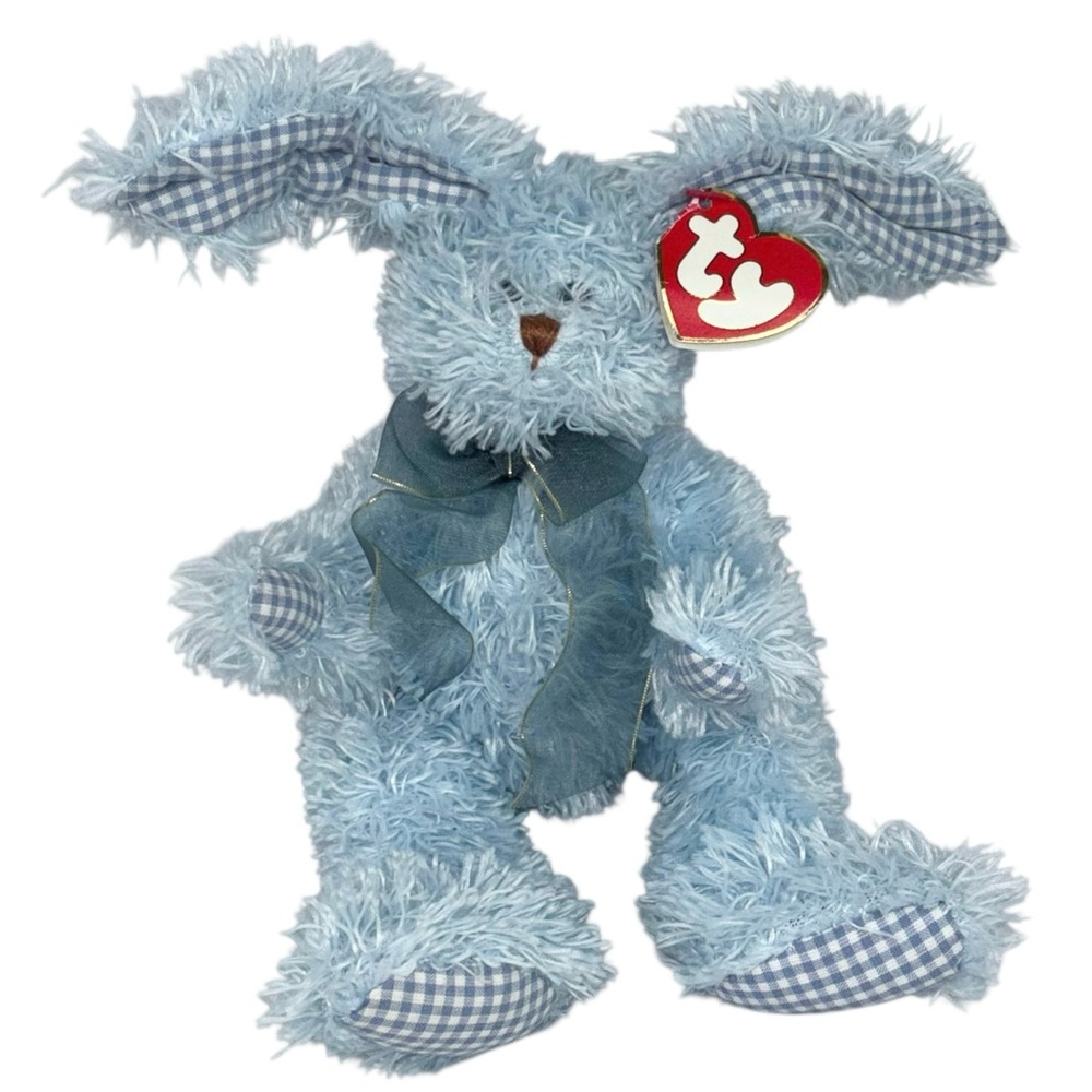 Retired Ty The Attic Treasures Collection Burrows the Blue & Gingham Plaid Bunny
